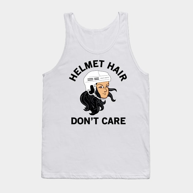 Hockey Helmet Hair Don't Care Black Tank Top by SaucyMittsHockey